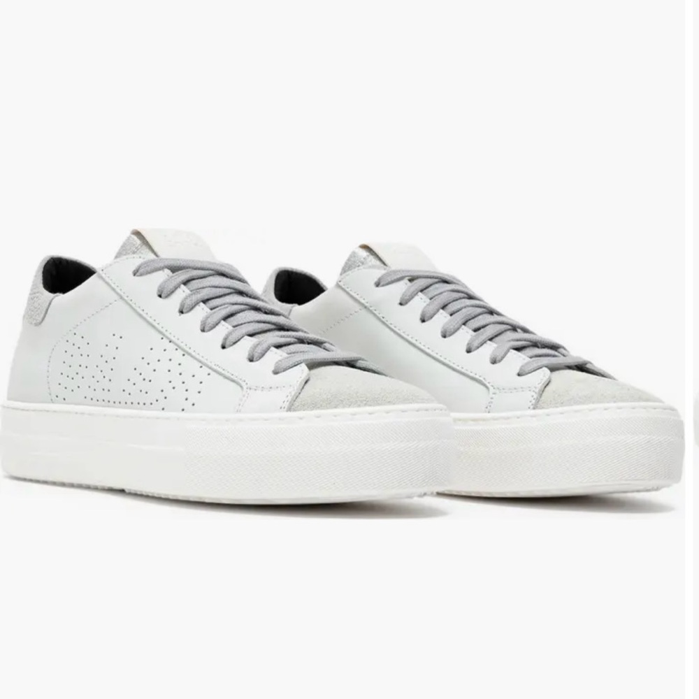 P448 Thea White/Laser Suede Leather Sneakers, Sz 39